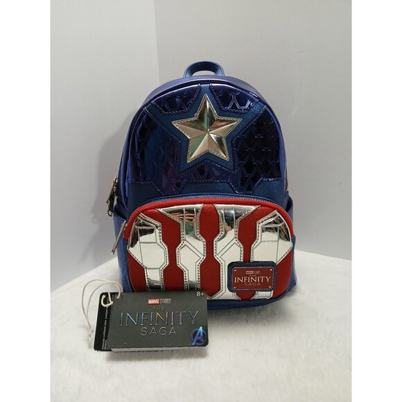 Loungefly x Marvel Studios Infinity Saga Captain America Mini Backpack Metallic - Picture 1 of 5